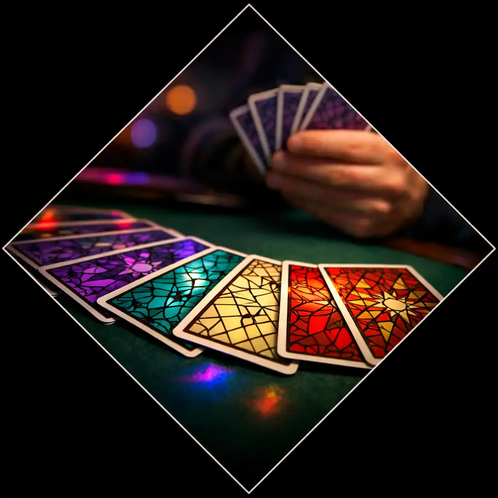 Cartes à jouer étalées en éventail sur une table de poker